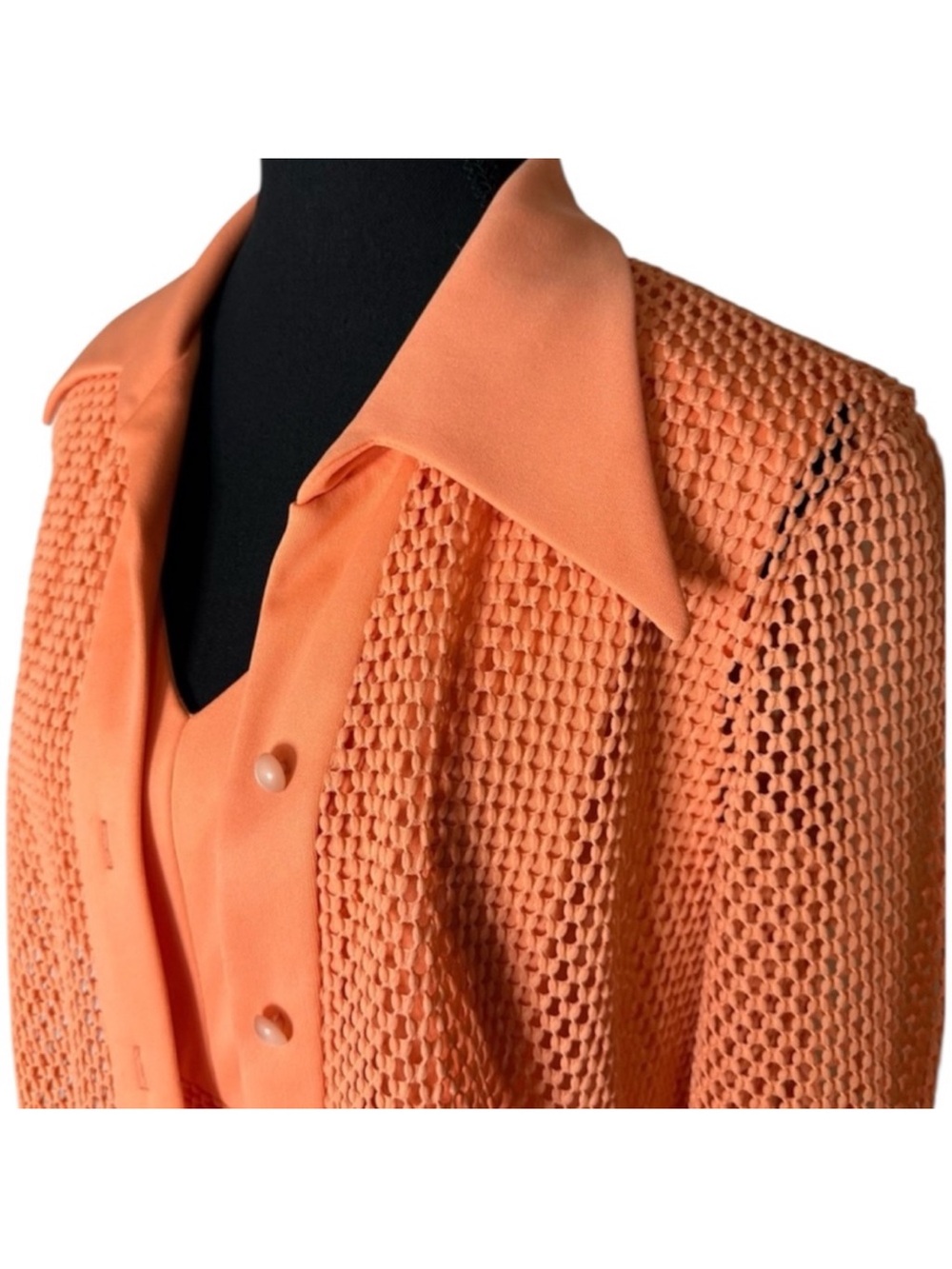 GINA RINALDI Vintage Peach 2pc Set Full Length Dress Perforated Button Top Large